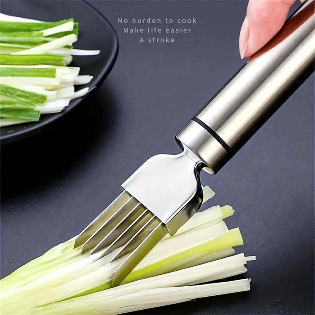 Stainless Steel Onion Slicer, Multi-Blade Kitchen Herb Cutter, Professional Scallion Shredding Tool, Vegetable Tool for Cooking
