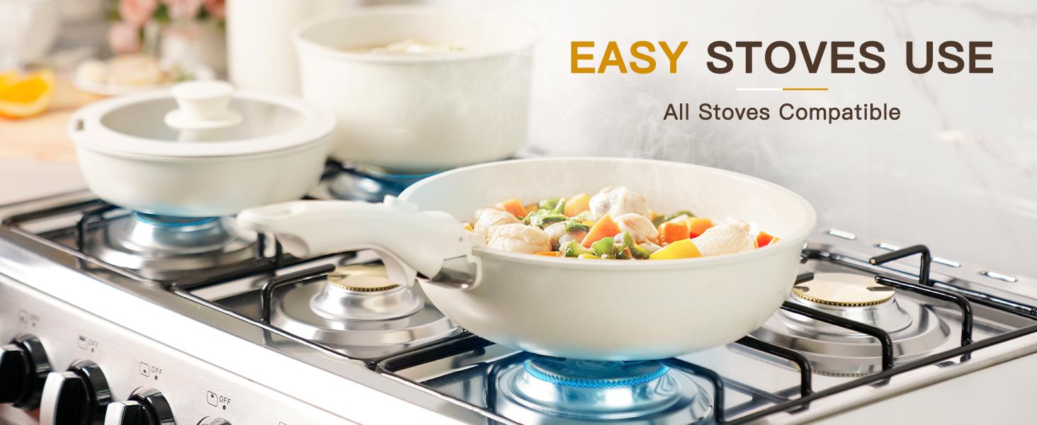 【Astercook 20-Pcs】Cookware Set, Non-Stick Coating, Durable & Easy to Clean, Perfect for Home, Gatherings, and Professional Kitchens hexclad cookware. White