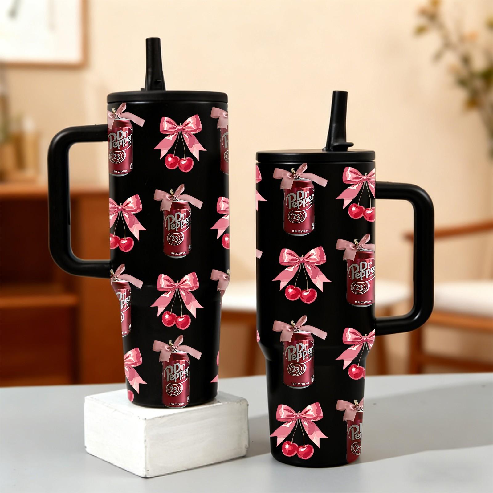 40oz Insulated Tumbler With Handle, Hydration Tumbler, Quencher Tumbler, Dr Pepper Girl All Over Print Thermal Mug, Double Wall Vacuum Cup For Hot Cold Drinks, Leak Resistant Lid, Car Cup Holder Friendly, Birthday Valentine Mother's Day Gift