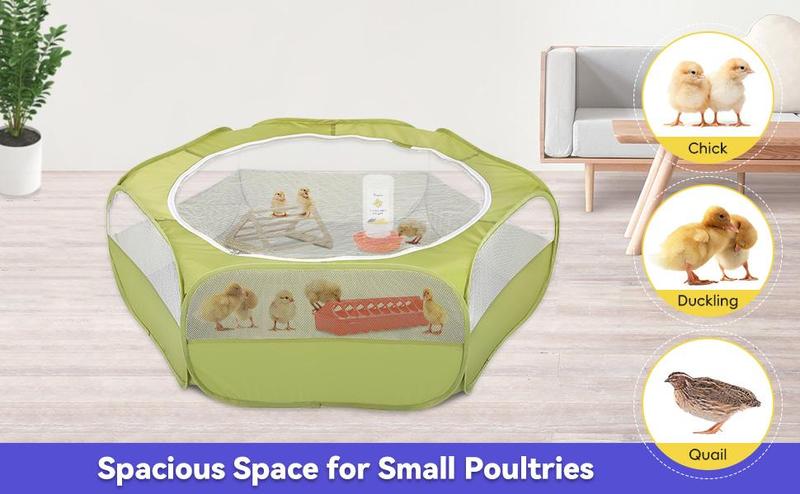 Pawaboo 5-in-1 Chicken Brooder Box for Chick Starter Kit, Includes Pet Cage Tent, Chicks Perch, Chick Feeder, 1.1L Chick Waterer, Baby Chick Supplies (Brooder Set), Green + Red + Wood Color