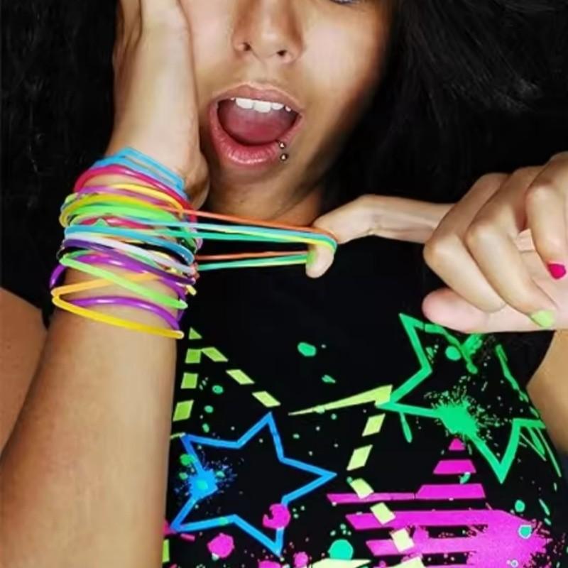 20 Pcs Glow-In-The-Dark Bohemian Silicone Bracelets, Fluorescent Elastic Wristbands, Festival Party Night Run Accessories, Random Colors
