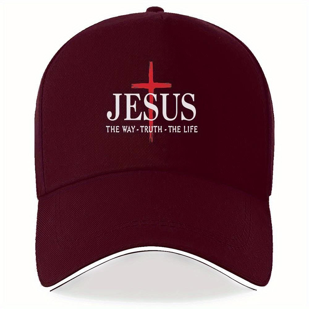 Christian Polyester Baseball Cap - Faith-Based Graphic Cross Print, "Jesus is the Way, the Truth, the Life" Slogan, Lightweight Machine-Washable Fashion Accessory, Christians, Machine Wash, Christian Faith-Themed Graphic Hats