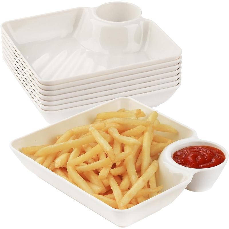 4pcs PP Divided Plate Large Dumpling Dish with Vinegar Bowl, American Style Tableware, Home Square Watermelon Plate, Salad Serving Plates, Heat Resistant