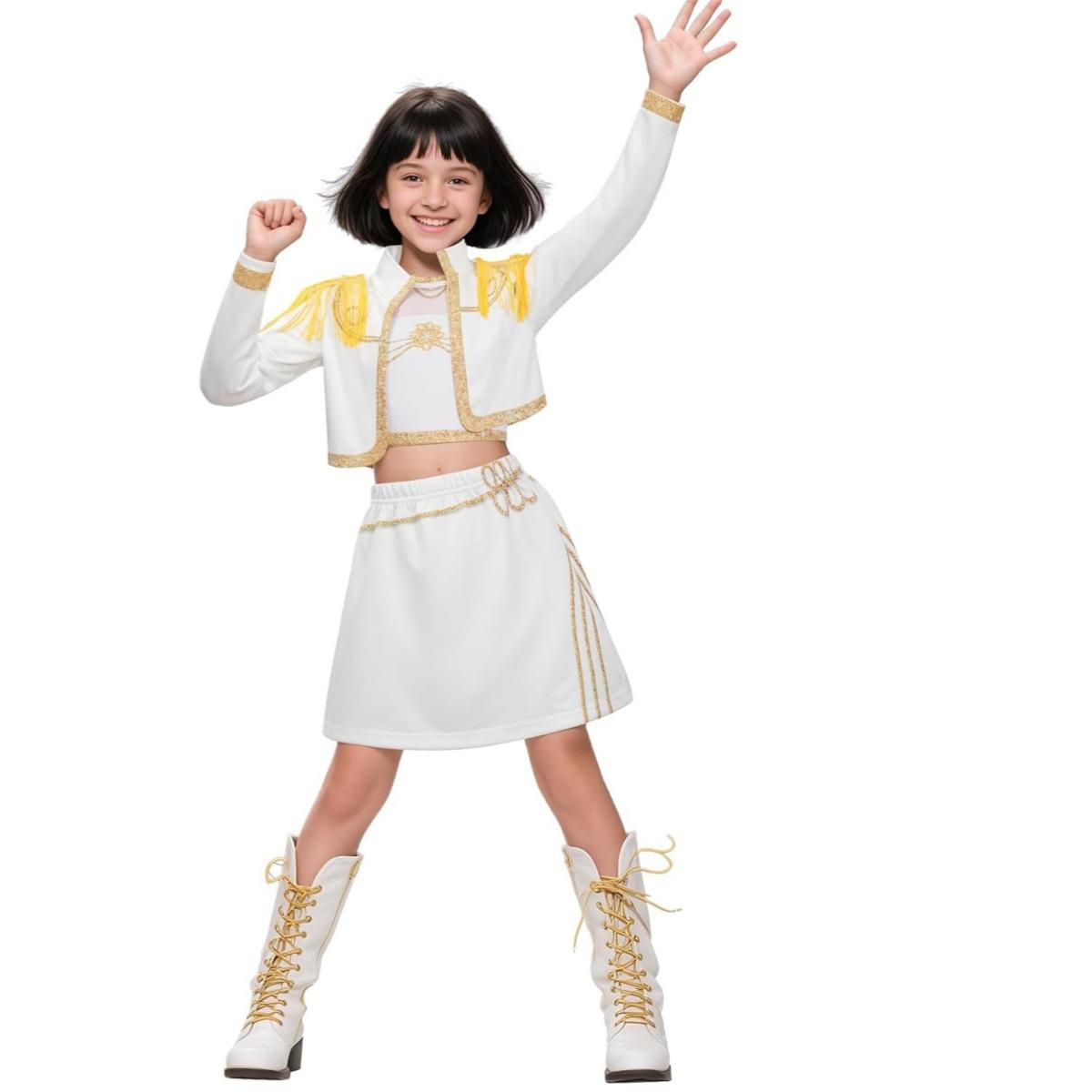 Girls' Viral Halloween Christams Dance Wear Set - Stylish KPop Look Costume with Adorable for Anime Hip Hop Stage Performances, Concerts, Birthdays, Polyester, Adorable Details