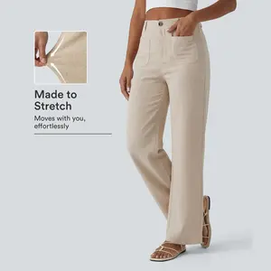 【Creator’s Pick】Halara High Waisted Straight Leg Casual Linen-Feel Pants with Pockets