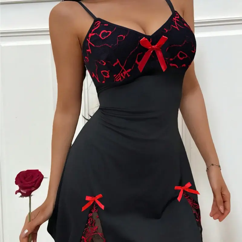 Women's Elegant Sleep Dress, Fitted Heart Pattern Nightgown, Sexy Home Wear, Romantic Valentine Gift, All Seasons Comfort, Vneck Nightgown