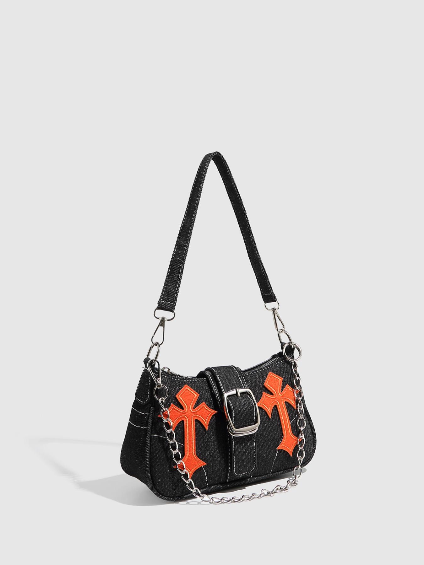 Women's Fashionable Star Patched Shoulder Bag, Vintage Y2K Style Chain Decor Underarm Bag for Daily Used, Casual Trendy Versatile High-quality Daily Commuting Bag, Crossbody Chain Bag