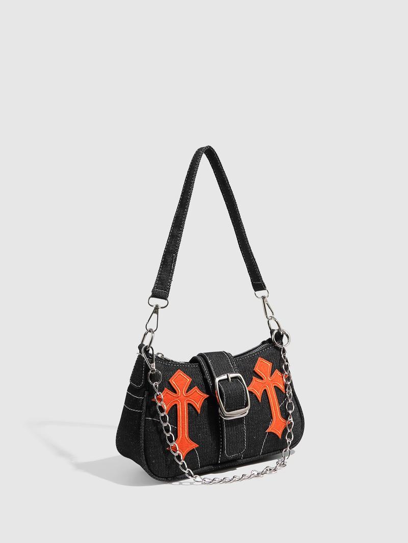 Women's Fashionable Star Patched Shoulder Bag, Vintage Y2K Style Chain Decor Underarm Bag for Daily Used, Casual Trendy Versatile High-quality Daily Commuting Bag, Crossbody Chain Bag