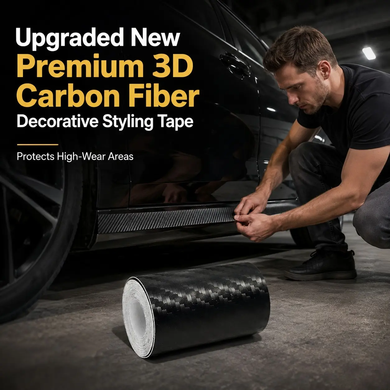 1Roll 3D Carbon Fiber Vinyl Wrap Sticker 3m/5m Waterproof Self Adhesive Car Decal Film, Bubble Free Scratch Protection for Auto Trim, Motorcycle, Phone, Laptop, Window Decor, Summer Winter Essentials, Christmas Halloween Birthday Gifts for Mom Wife Dad