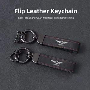 Premium Vintage Suede Leather Car Keychain Durable Metal Car Key Ring For Genesis G70 G80 G90 GV80 GV70 GV60 GV90 Neolun Heavy Duty Keychain