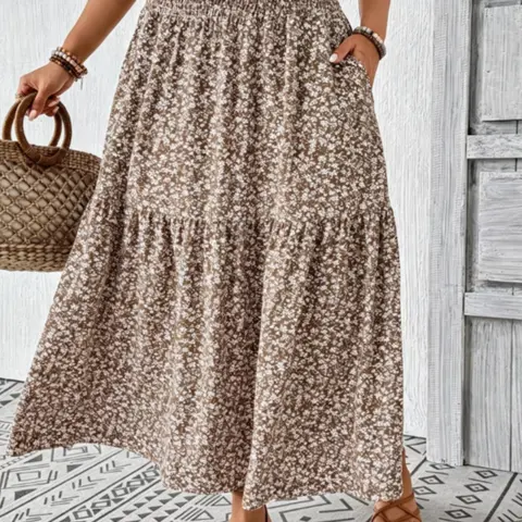 Women's Plus Size Fall Floral Long Skirt, Loose-Fitting Mid Waist Casual Skirt, Unlined Plain Surface Skirt for Everyday Wear Bottoms