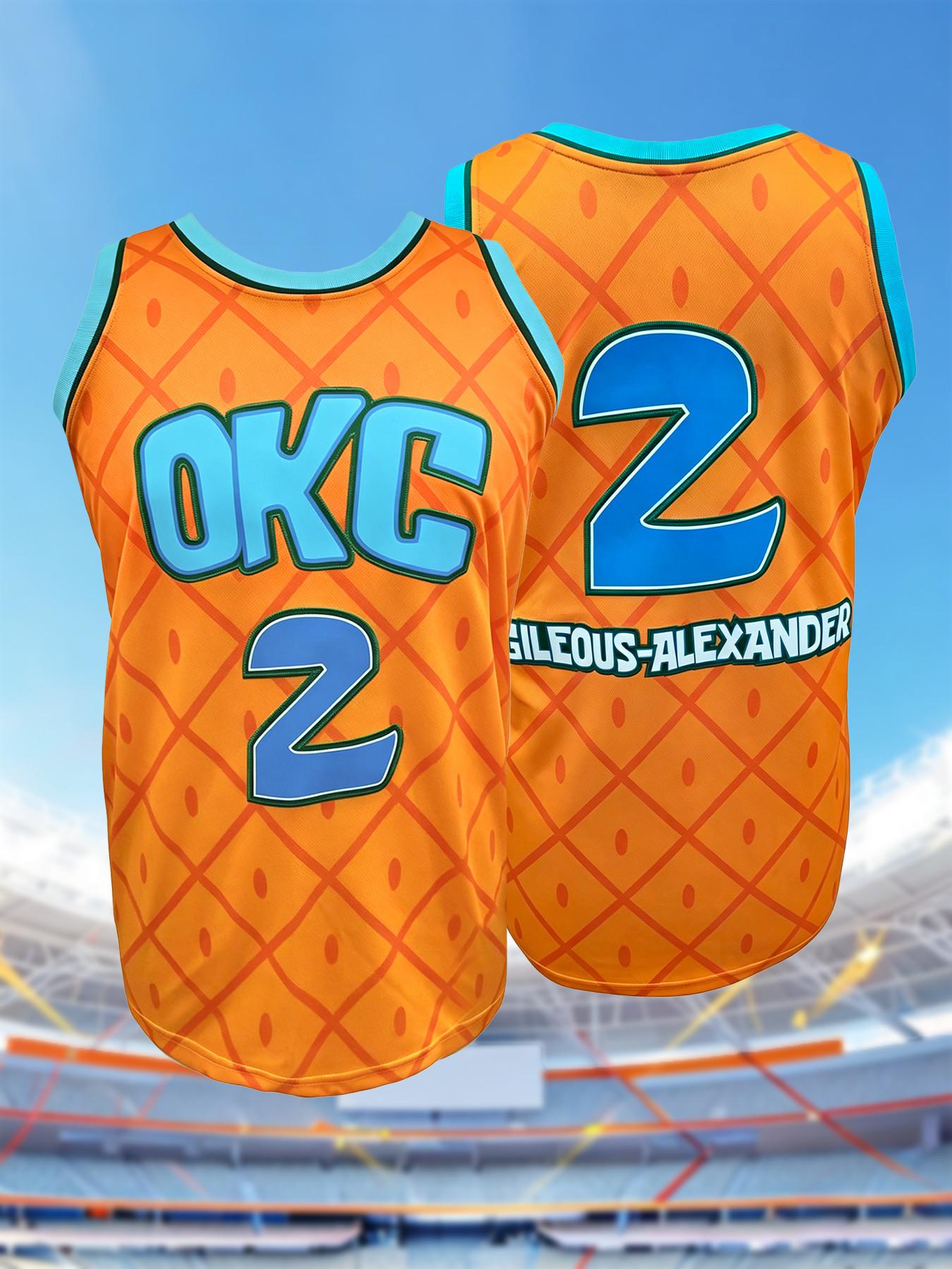 Unisex OKC 2 Basketball Jersey - Embroidered Pineapple Print Breathable Sleeveless Shirt, Casual Cartoon Streetwear Top for Men Women, Sports Clothing
