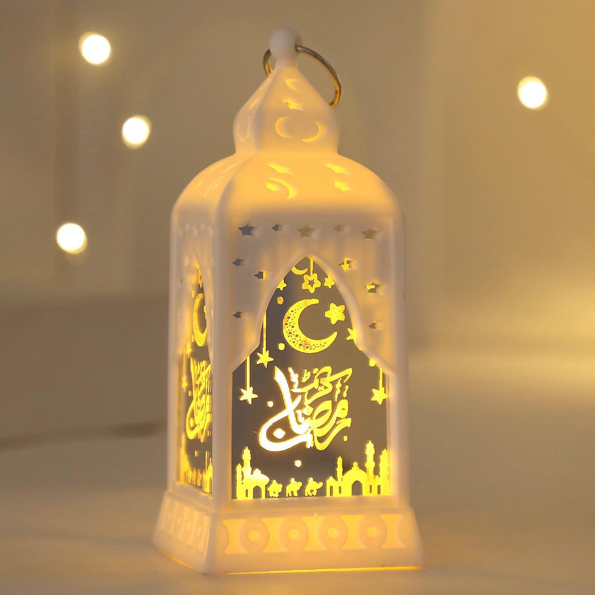 Ramadan Moon Star LED Candlestick Lights - Plastic & Glass Vintage Table Lamp for Eid Home Atmosphere Decoration