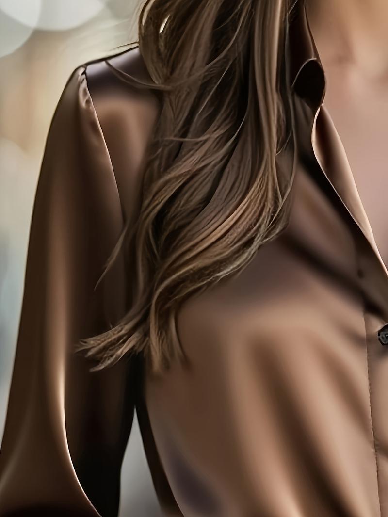 Elegant Women's Satin Blouse for Spring & Fall, Office Wear, Casual Ladies' Top, Soft and Comfortable, Pure Color Design