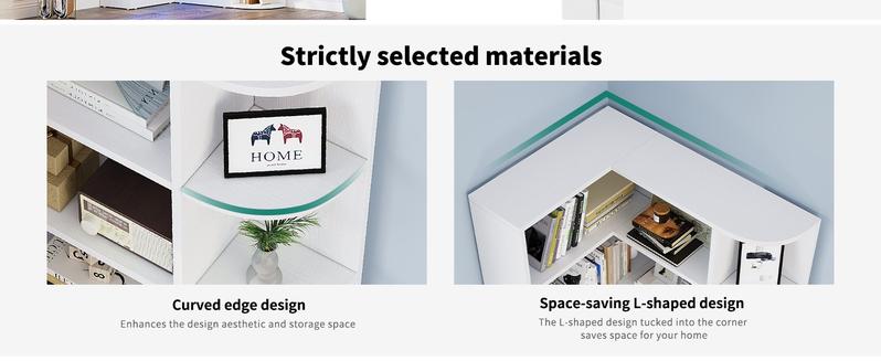 Yitahome 6 Tier Corner Bookshelf with LED Light, White Bookshelf L-Shaped Bookcase Storage Display Shelf for Home Office, Living Room