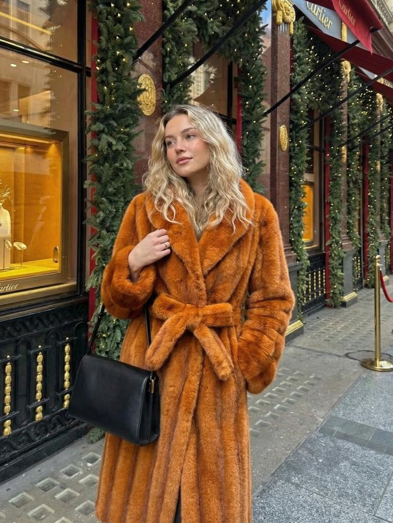 Women's Faux Fur Coat, Autumn Winter Fashionable Long Sleeve Jacket, Elegant Thick Retro Loose Fit Medium-Length Outerwear