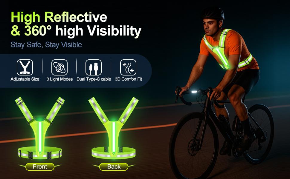 Reflective Vest For Running Gear – High Visibility Rechargeable Light Up Vest for Night Running, Cycling & Walking | Adjustable Safety Vest for Men & Women Reflective Vest For Running Gear – High Visibility Rechargeable Light Up Vest for Night Running, Cycling & Walking | Adjustable Safety Vest for Men & Women