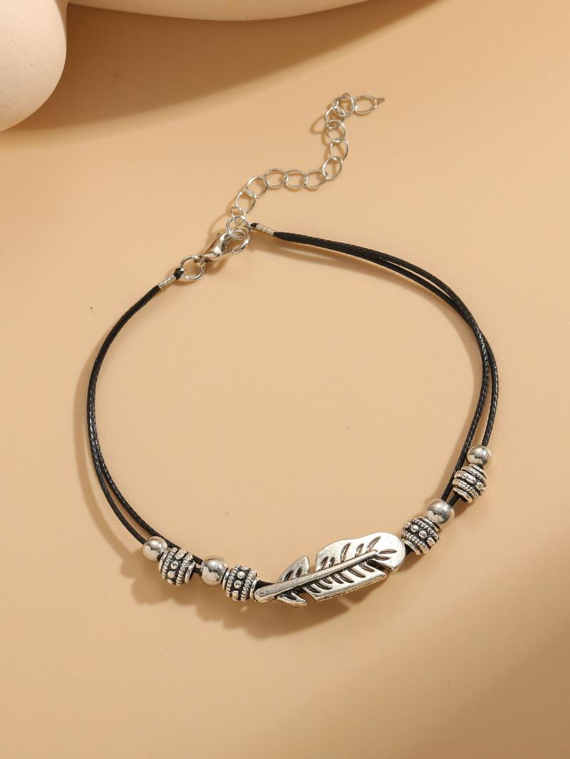 Boho Style Feather Design Anklet, Vintage Trendy Anklet for Women & Girls, Fashion Jewelry for Party, Daily Decor, Trendy All-match & Exquisite Jewelry for Birthday Gift