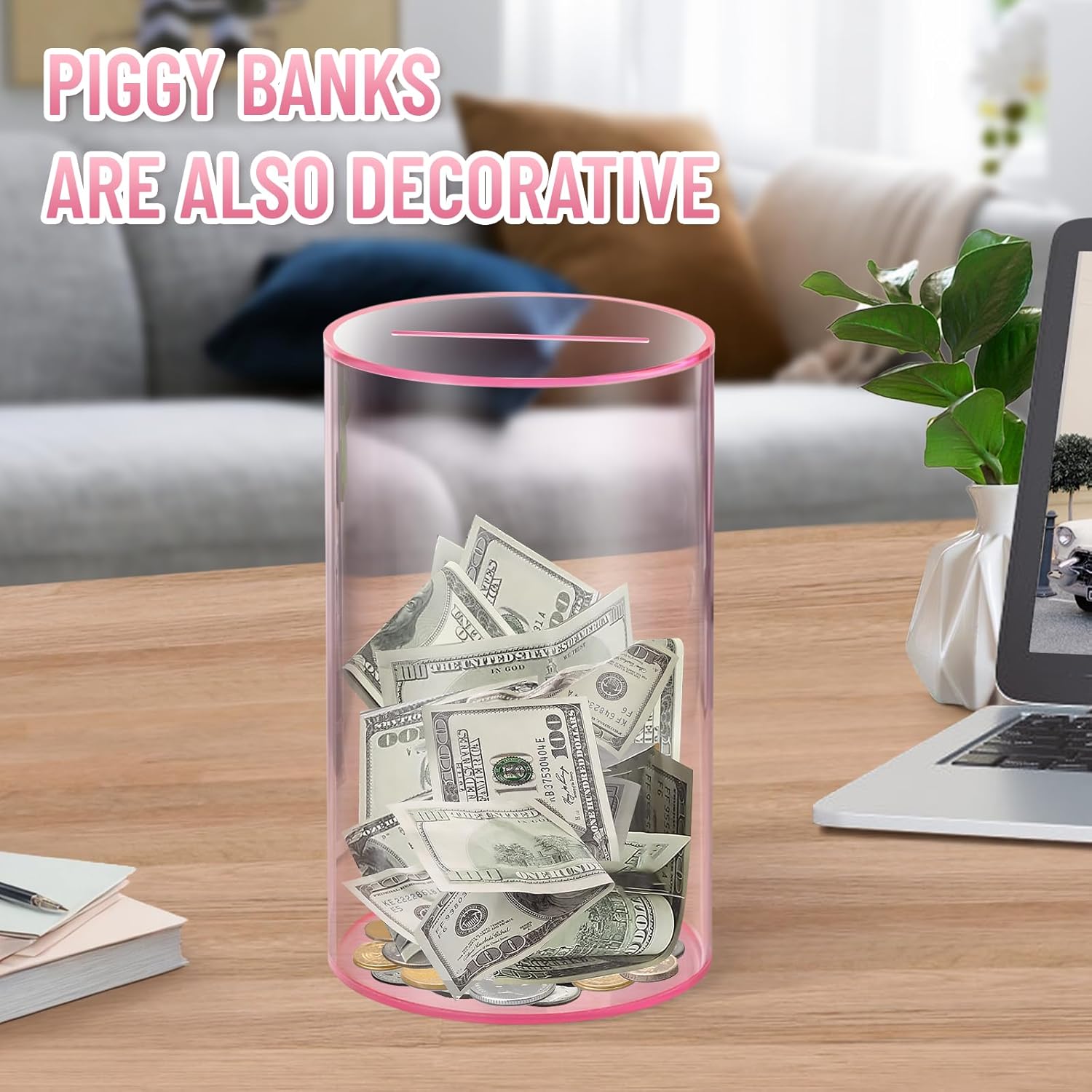 Acrylic Coin Bank Cylinder, Transparent Money Box, One-Way Inlet, Kids Gift, Independence Day Memorial, Desktop Decoration, Savings Planner, Acrylic Savings Jar, Acrylic Piggy Bank