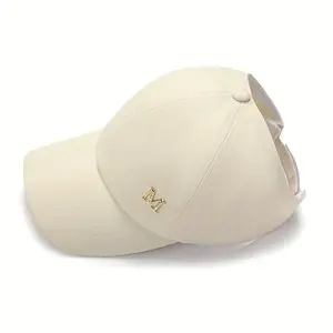 Women's Spring/Summer Travel Baseball Cap with Half-Open Top for Ponytail Wear, Running Hollow-Out Braided Hair Simple Letter Korean Style Duckbill Cap, Trendy