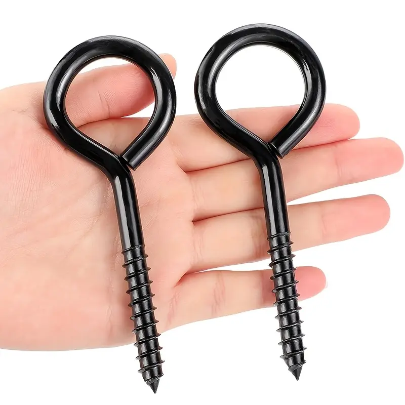 4pcs 5-Inch Large Eye Hooks, Heavy-Duty Black Screw Eye Hooks, Garage Storage Hooks for Hanging and Securing, Oversized Screw Hooks for Wood, Fence, Deck, Garden, Workshop, Shed and DIY Projects, Durable Hardware for Indoor and Outdoor Use