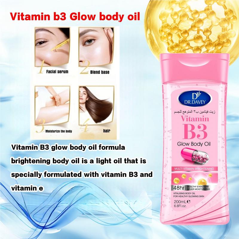 3pcs 200mlDR.DAVEY Vitamin B3 Glow Body Oil Body oil, essential oil, suitable for men and women all seasons, moisturizing skin, large volume body oil, travel portable for Body, Face, Hand, Lip, Eye