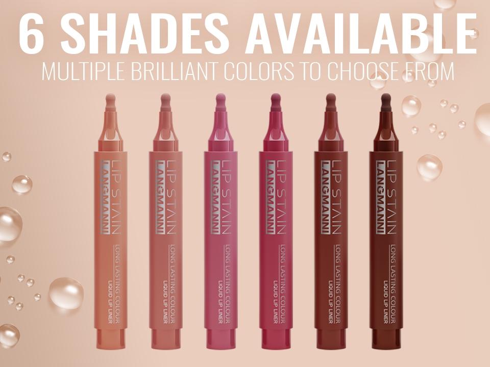 2-in-1 Lip Stain Liquid Lip Liner, Long Lasting Colour, Strong Waterproof, Transfer-Resistant, Up to 24hour Wear, Easy to Color, Not Clumping