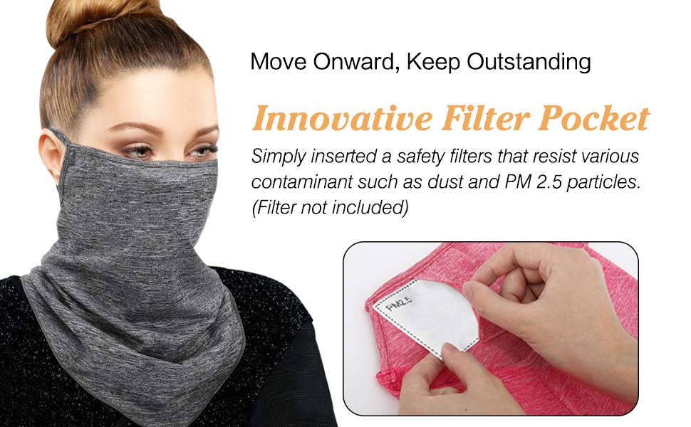 MoKo Scarf Mask Bandana with Ear Loops 3 Pack, Neck Gaiter Balaclava with Filter Pocket Face Mask for Outdoor for Women Men  freeski masks tube outdoor sport