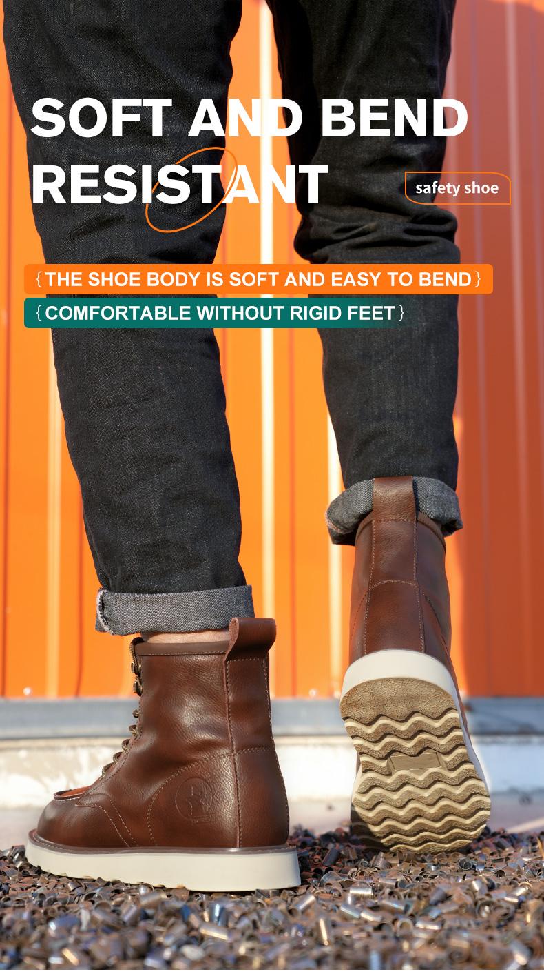 Men's Workwear - style Steel - toe Sports Non - slip Work Shoes, High - top Leather Safety Boots, with Anti - smashing, Anti - piercing, Shock - absorbing and Wear - resistant Properties. Footwear, Fathersday Gift. Classic Boy Closed