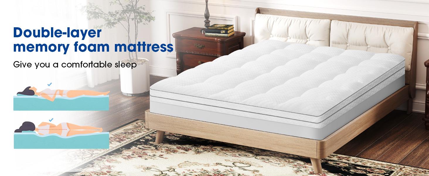 【VALUXE】 Dual Layer Mattress Toppers Queen Size,2 Inch Cooling Gel Memory Foam Plus 1 Inch Pillow Top, with 8-21” Inch Deep Pocket