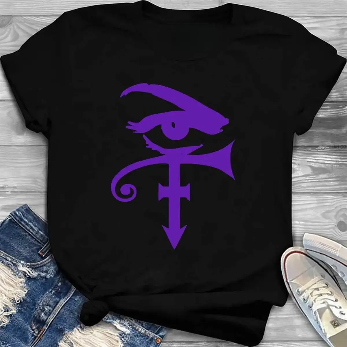 Mystic Eye Cross Purple Symbol White Tee Occult Gothic Fantasy Unisex Short Sleeve Tops