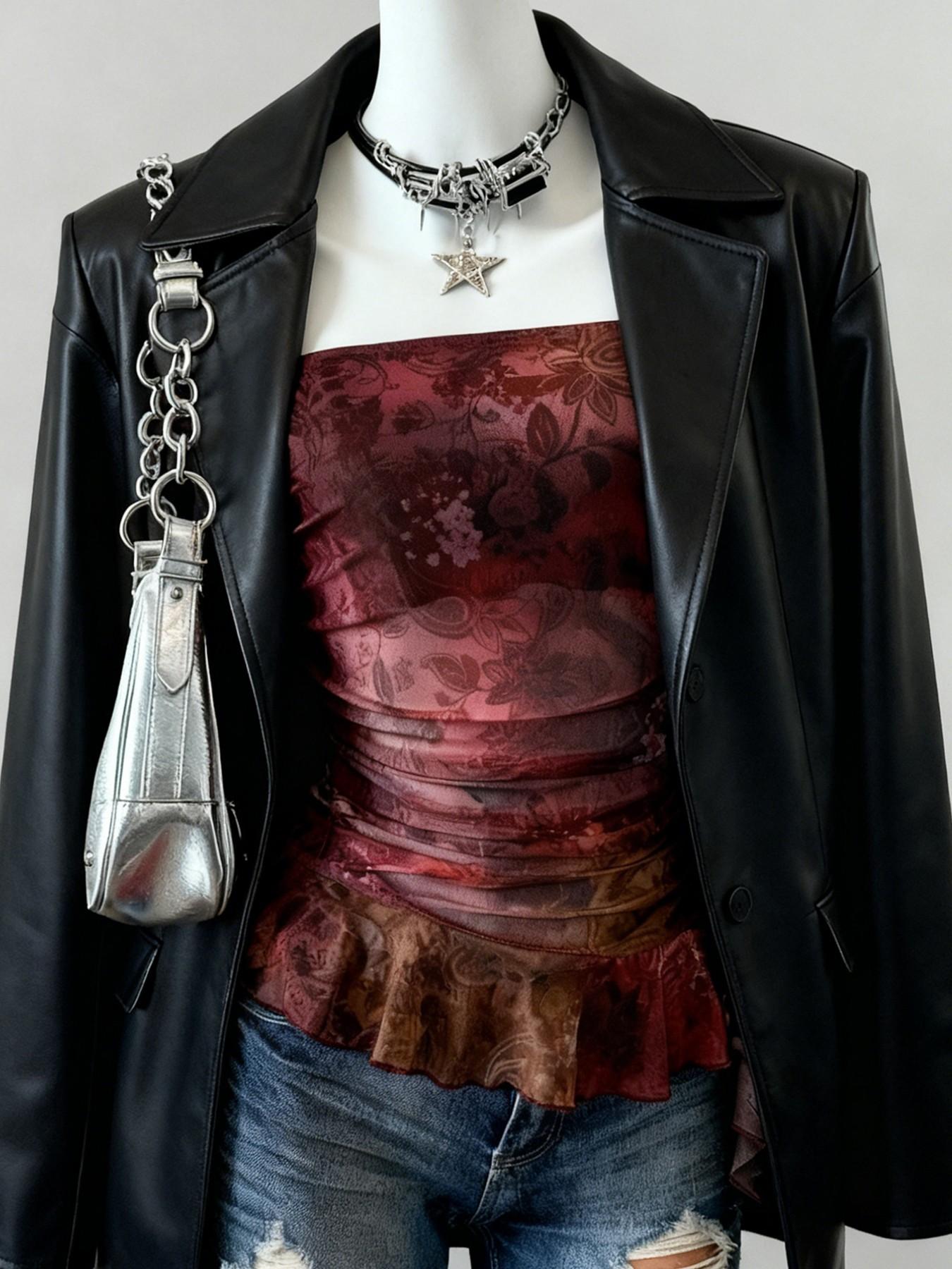 This Sheer Floral Tube Top is Grunge Fairy Y2K Vibes 🦋 | Ruched Ruffle Hem Mesh Top