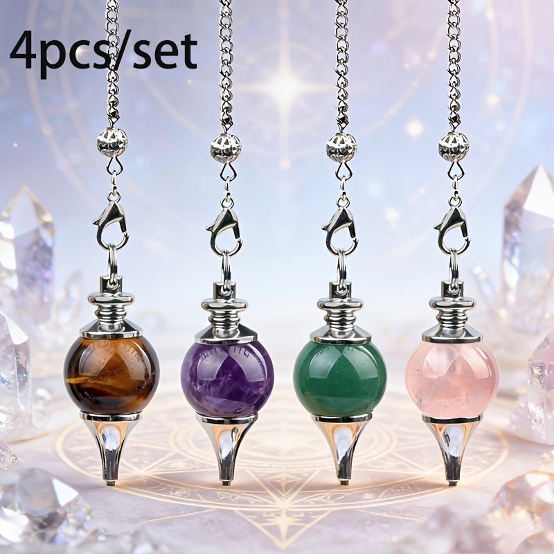 4Pcs/Set Natural Crystal Agate Sphere Pendulum Pendants, Detachable 3-Piece Hanging Chain Set, Divination Dowsing Tool, Yoga Meditation Jewelry Gift for Spiritual Lovers