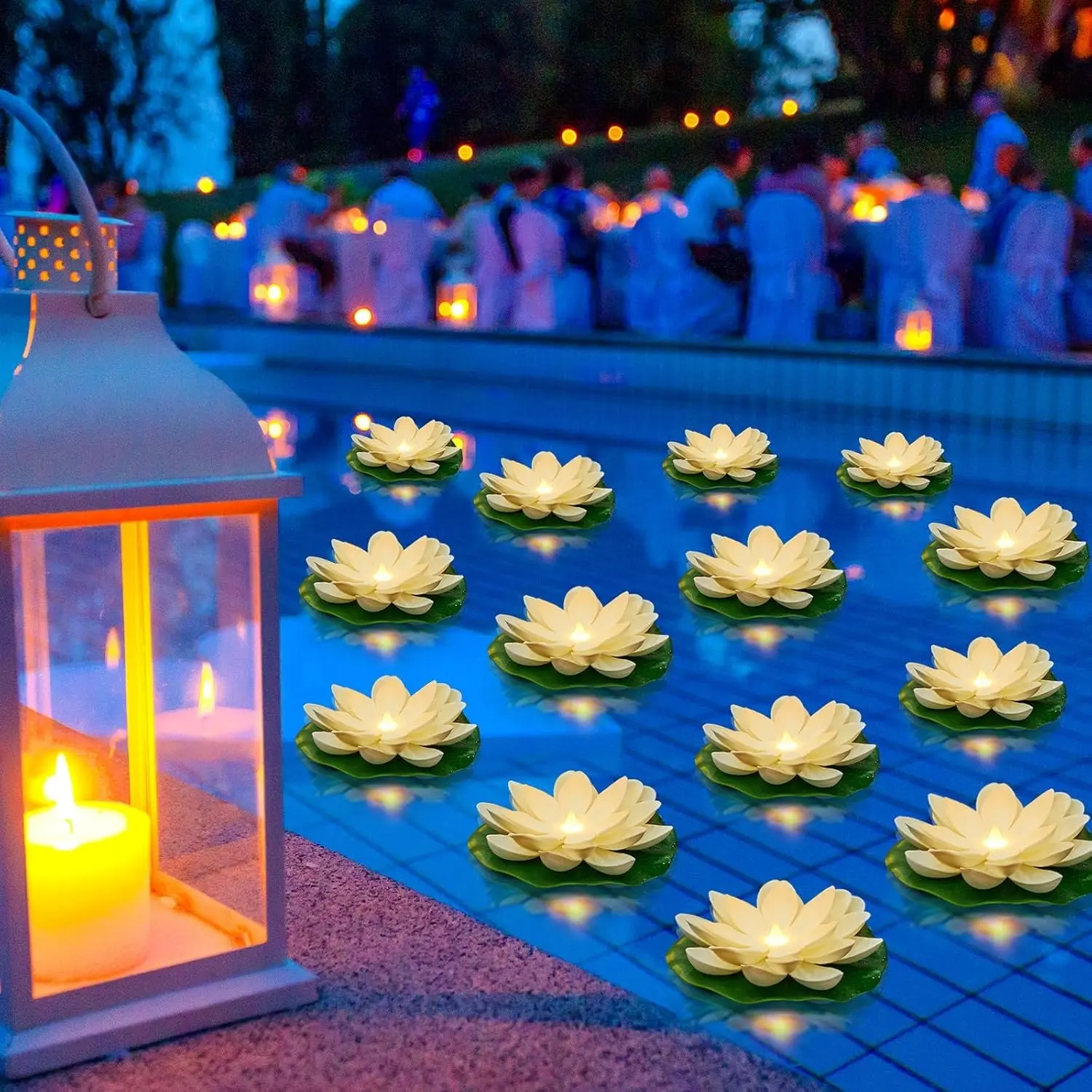 36 Pcs Floating Lights Lotus Floating Lanterns Artificial Lily Pads with LED Lights Battery Operated for Pool Party Garden & Pond Summer Decoration (5.91 Inch,White)