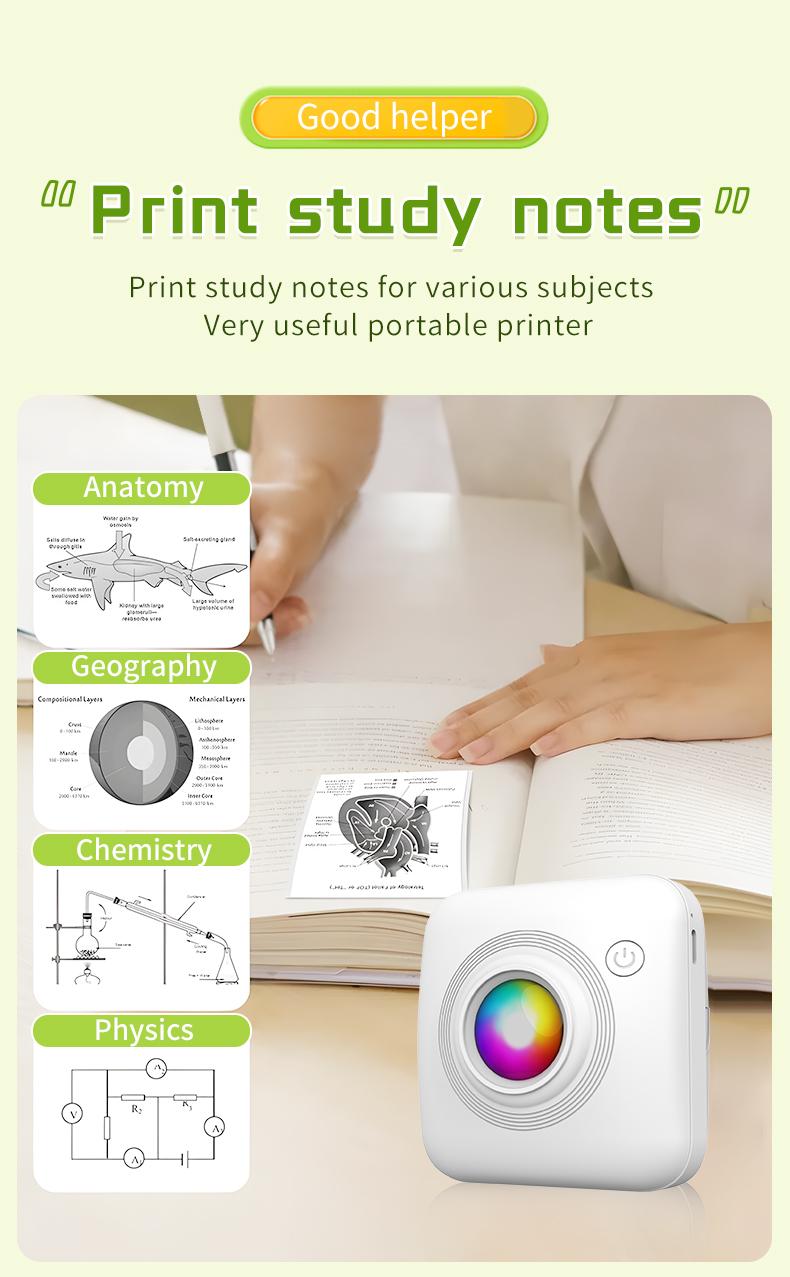 Mini Printer: Inkless Wireless Portable Design, Supports Photos Text Web Pages Bills, Perfect for Instant Printing Anytime Anywhere