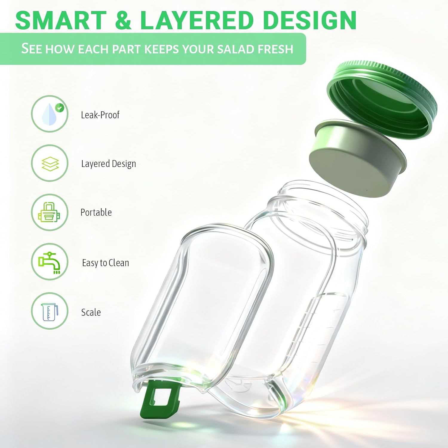 1 salad jar, salad pod, Mei Sen jar salad container, leak-proof vertical layered salad jar, container with seasoning, reusable and portable lunch container, suitable for office, picnic and travel, Airtight Food Storage, Leak Proof Lids