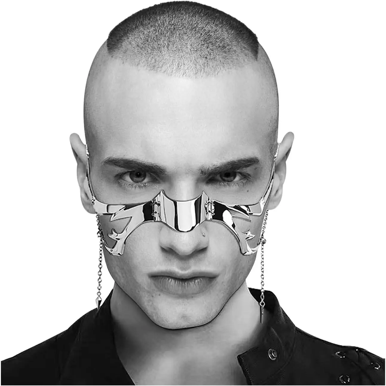 Silver Metal Half Mask Face Chain Jewelry Cyborg Accessories