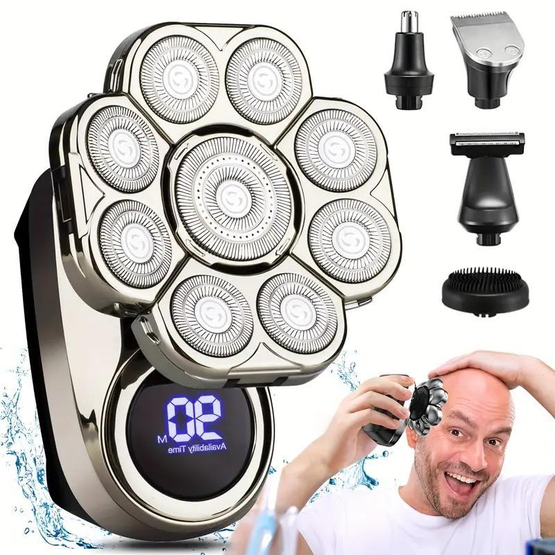 Upgraded 9D Bald Head Shaver for Men,6-in-1 Electric Razor with LED Display & Type-C Charging,360° Close Shave