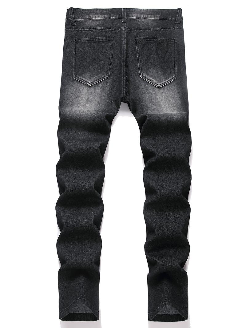 Men's Jeans Natural Ripped Personalized Pockets Black Denim Pants Stylish Streetwear Casual Classic Soft Straight Mid Waist All Seasons Trousers Menswear