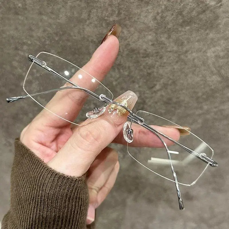 Fashionable and Elegant Frameless Myopia Glasses Clear Lens Ultra Light Unisex Glasses Optical Prescription Eyeglasses 0 TO -4.0