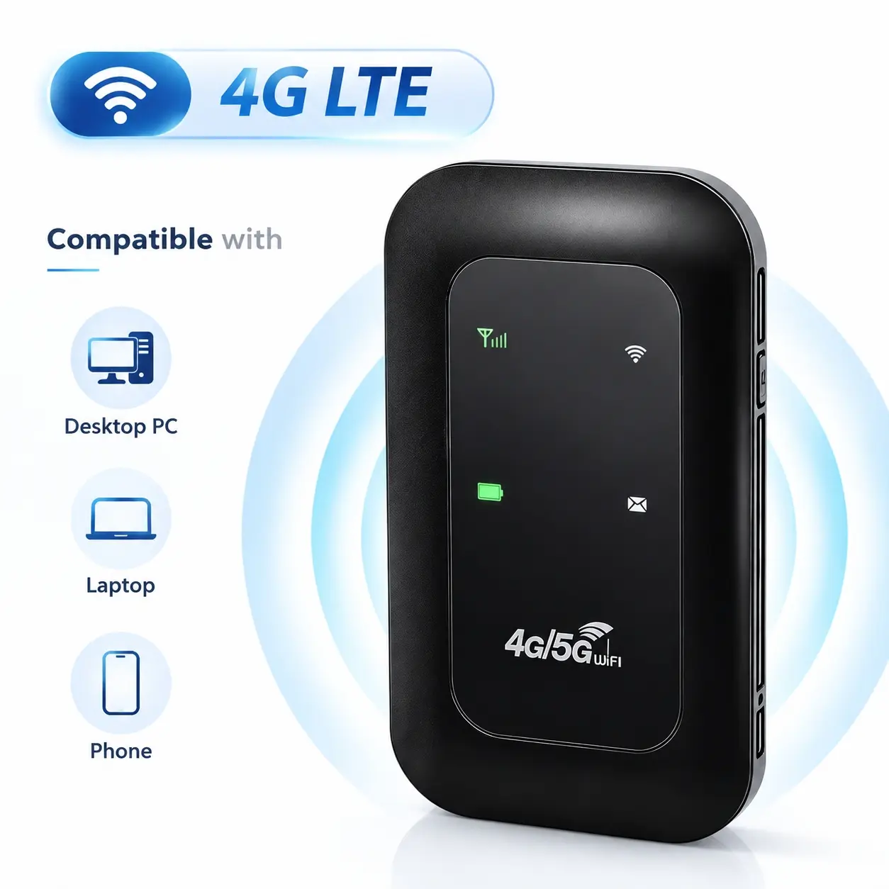 4G LTE Portable WiFi Hotspot Router, Pocket WiFi MiFi Travel Router with SIM Card Slot, Multi Device Mobile Hotspot for Europe Travel, USB Rechargeable Long Battery Life Wireless Router