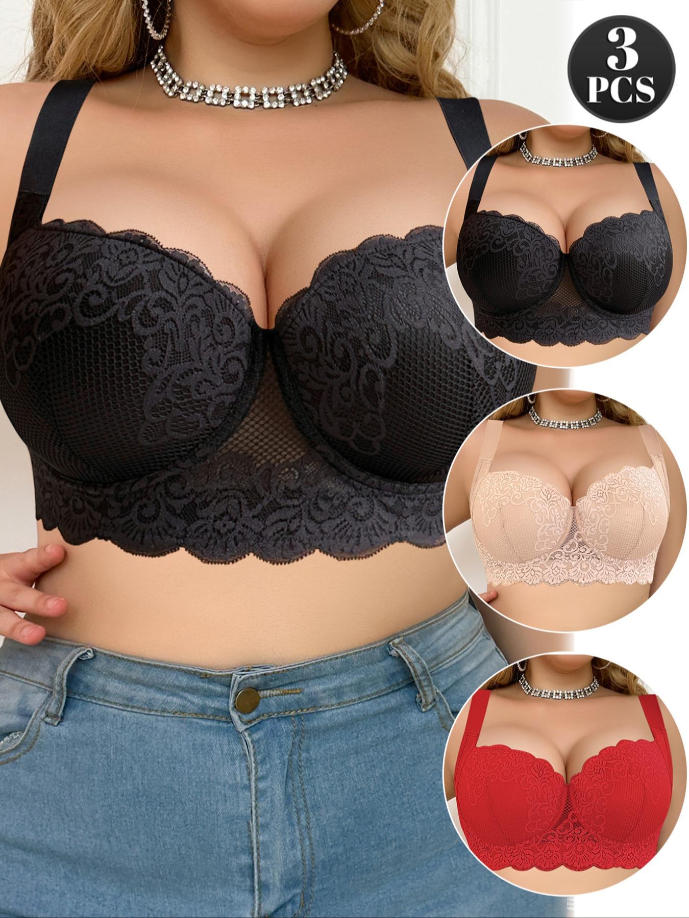 3-Pack Plus Size Bras for Women, Womenswear, Supportive Underwire Full-Coverage Push-Up Lingerie, Underwear, Anti-Sagging Comfortable Casual Sexy Everyday Bra for Daily Wear, Sports and Back to School Outfits