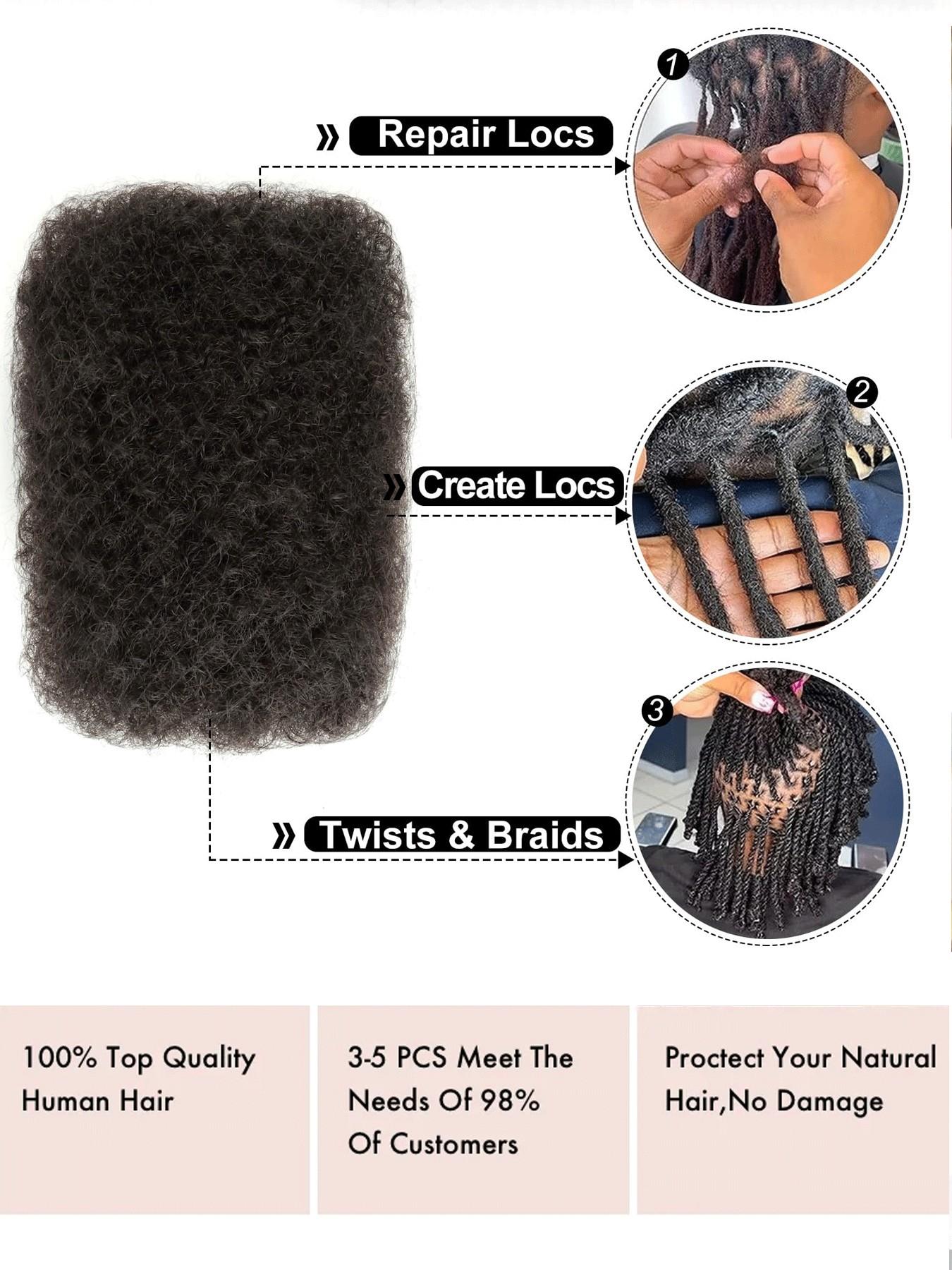 50G Afro Kinky Virgin Human Hair Bulk Unprocessed For Dreadlocks Restoration Mini Twist Braids Tangle Free Breathable Daily Use