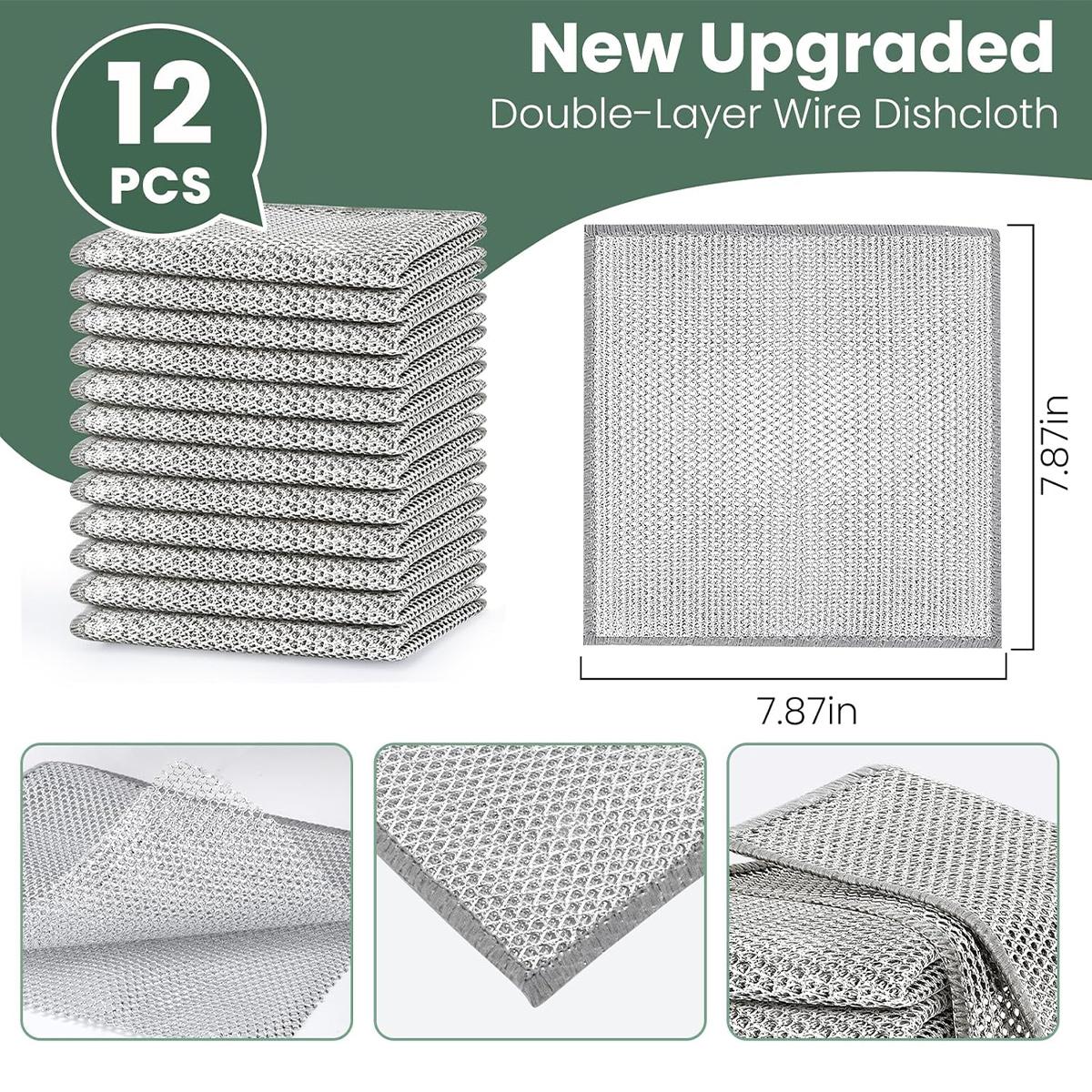 12 Pack Stainless Steel Scrubber, Non-Scratch Heavy-Duty Dish Cleaning Cloth, Reusable Metallic Fiber Scrubber for Kitchen, Dishwasher Safe, Multi-Use Cleaning Rags Towel
