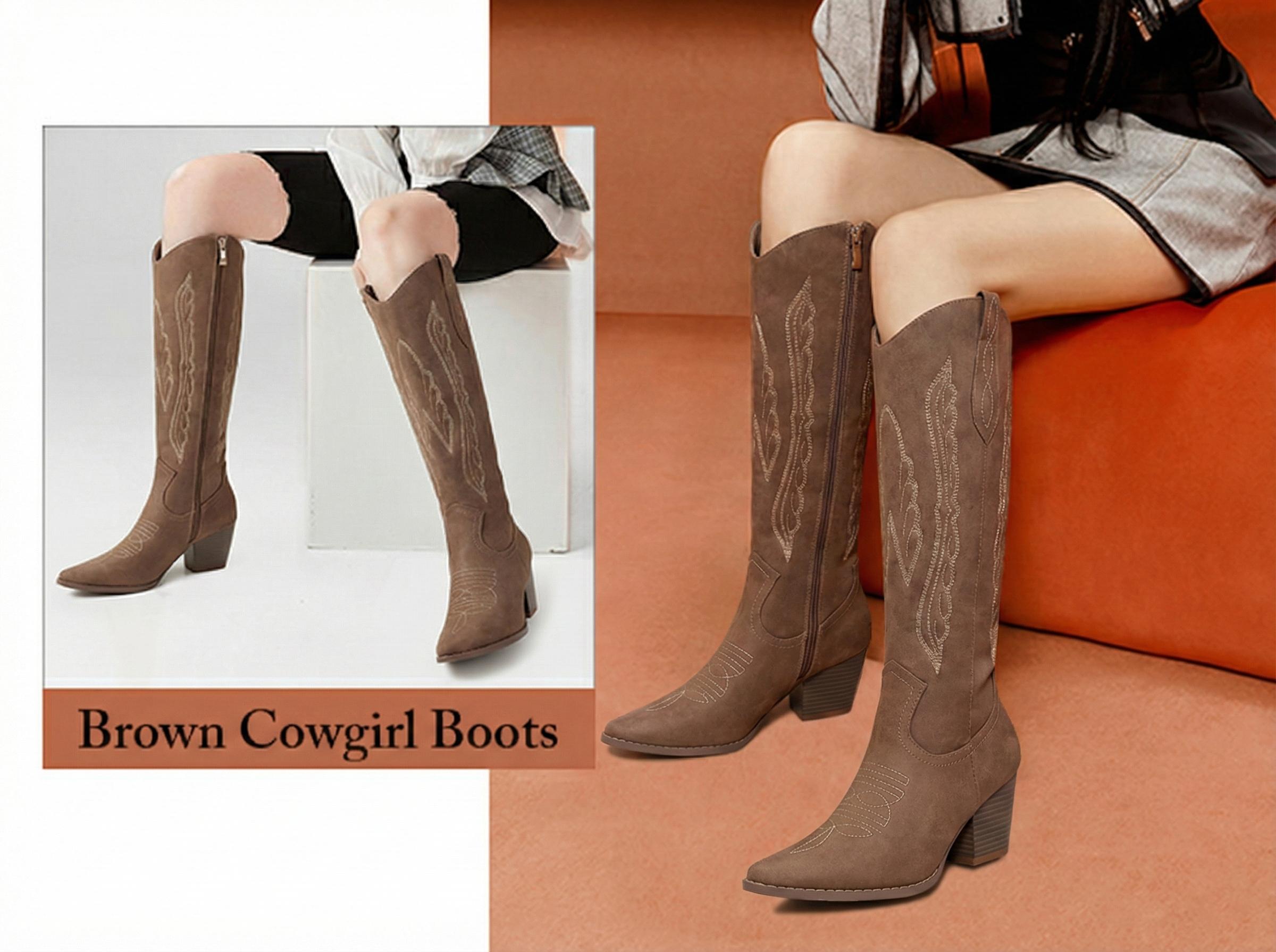Maiqi Cowboy Boots for Women Knee High Western Boots Pointed Toe Side Zipper Chunky Heel Cowgirl Boots Retro Fashion Comfortable Walking Shoes Maiqi Cowboy Boots for Women Knee High Western Boots Pointed Toe Side Zipper Chunky Heel Cowgirl Boots Retro Fashion Comfortable Walking Shoes
