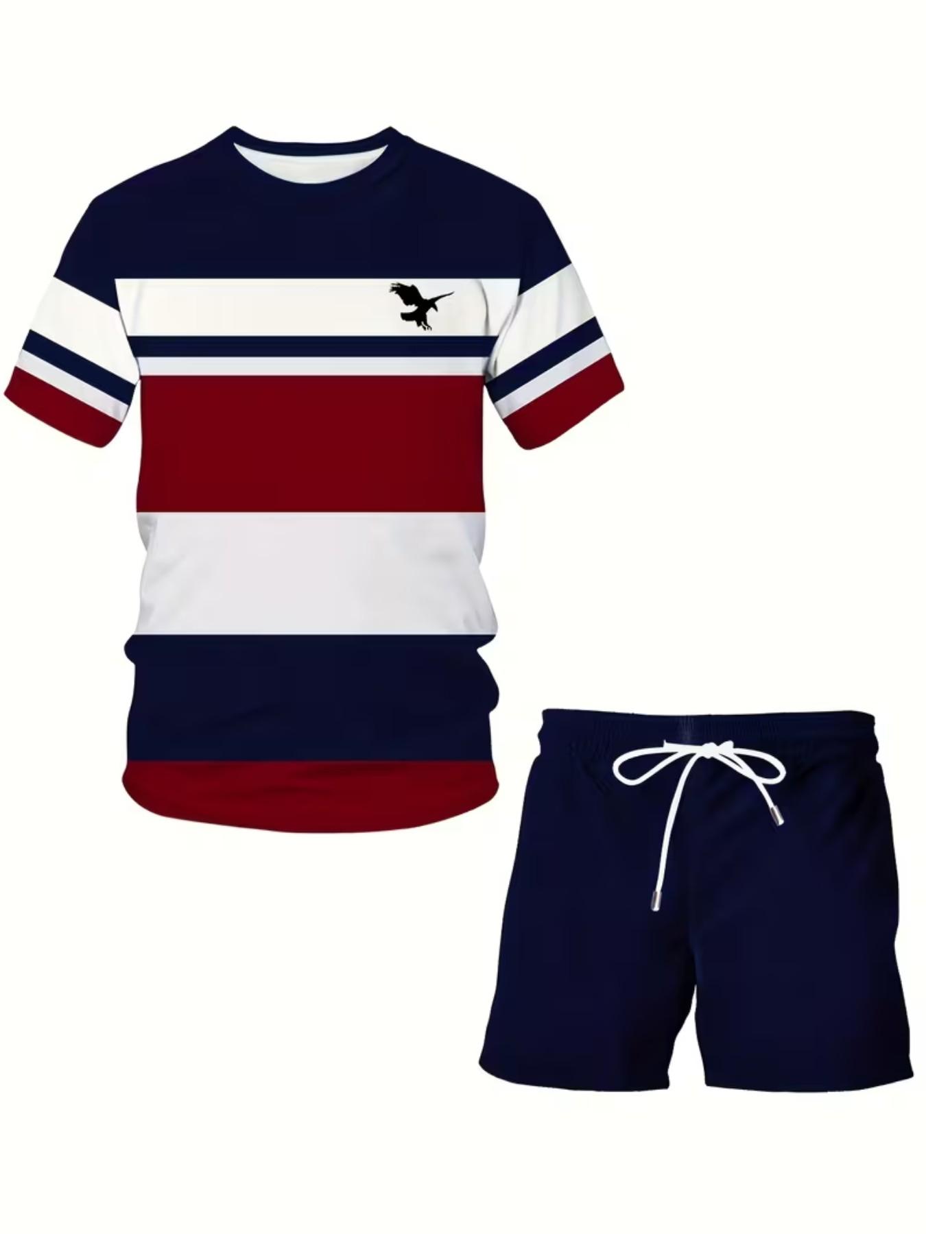 Men's Summer Casual Sportswear Set, Breathable 3D Print Round Neck T-Shirt and Shorts, Knitted Fabric, Loose Fit, Outdoor Leisure Wear Men's Summer Casual Sportswear Set, Breathable 3D Print Round Neck T-Shirt and Shorts, Knitted Fabric, Loose Fit, Outdoor Leisure Wear