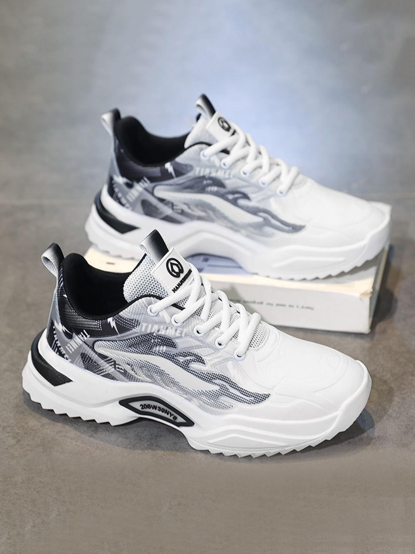 Men's Trendy Dad Shoes, Ice Blue Gradient Mesh, Lightning Print, Thick Sole, Breathable Soft Bottom, Anti-Slip Running Shoes, Sizes 39-45