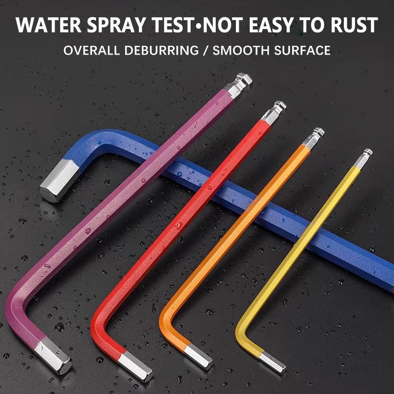 9-Piece Hex Ball Head Wrench Set, Multi-Size Colorful Allen Wrenches, Screwdriver Set with Storage Clips, Chrome Vanadium Steel High Hardness