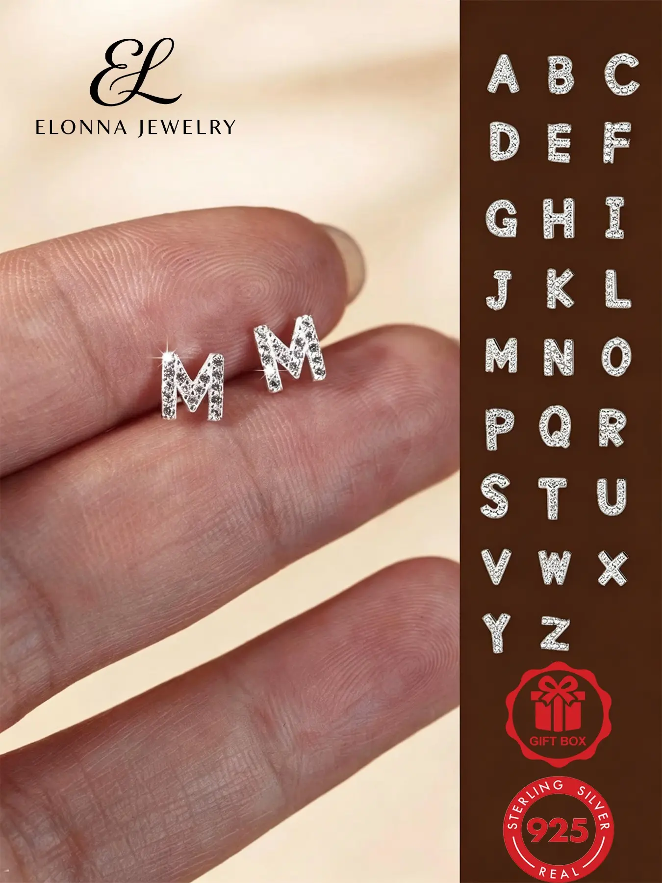 925 Sterling Silver Rhinestone Decorated 26 Letter Alphabet Earrings, Party Earrings, Fashionable Jewelry for Women & Girls, Trendy All-match & Exquisite Jewelry for Birthday Gift