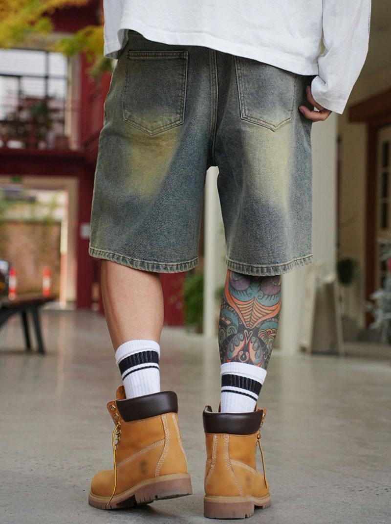 Z387  Men's denim shorts, trendy high street style, distressed, loose, casual, simple, non-stretch, mid-length shorts